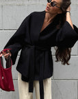 V-Neck Tie Waist Long Sleeve Jacket