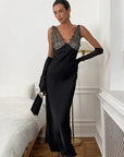 Summer French Lace Splicing Satin Dress