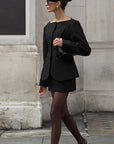 Chic Black Long Sleeve Blazer Dress Set