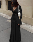 Elegant Lace Patchwork V-Neck Long Dress