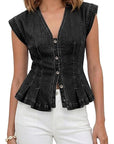 Women's V-Neck Denim Vest Top for Casual Wear