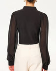 V-Neck Sheer Long Sleeve Blouse for Women