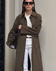 Retro Brown Suede Long Coat for Women