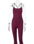 Summer Casual Color Block Backless Jumpsuit
