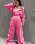 Trendy Pink Velvet Two-Piece Set for Women