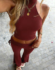 Stylish Halter Neck Backless Two-Piece Set