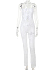 Lace Print Long Jumpsuit with Tie Detail