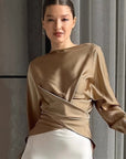 French Design Satin Round Neck Top for Women