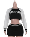 Trendy Casual Baseball Sweatshirt Skirt Set