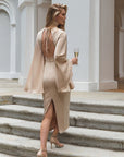 Elegant Backless Dress with Flare Sleeves