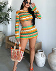 Trendy Colorful Cropped Knit Set for Women