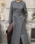Elegant Gray Long Woolen Coat for Women