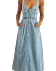 Summer Women's Blue Denim Button-Down Dress