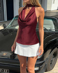 Summer Satin Cami Top with Shoulder Cutouts