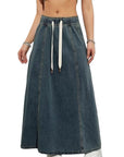 Casual Loose Fit Denim Maxi Skirt for Women