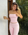 Summer Lace Trim Strapless Top and Shorts Set