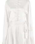Elegant Satin Long Sleeve Button Cardigan Set