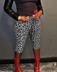 Trendy Sequin Leopard Print Elastic Waist Shorts