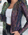 Women's Leopard Print Sequin Long Sleeve Blazer
