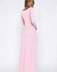 Sexy Deep V Neck Long Sleeve Ruffle Split Dress