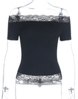 Lace Trim Off-Shoulder Slim Fit Top