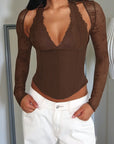Lace Waist Cinching Long Sleeve Top