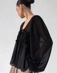 Chiffon Ruffle Tie Shirt for Women
