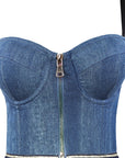 Sexy Backless Denim Crop Top with Fringe
