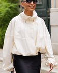 Vintage Beige Jacket for Women with Stand Collar