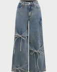 Y2K Style Bow Tie Denim Straight Leg Pants