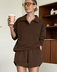Vintage Walnut Brown Polo Set for Women