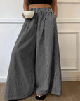 Trendy Striped Wide Leg Pants with Elastic Waist