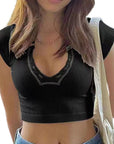 Women's V-Neck Short Sleeve Crop Top