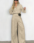 Spring Casual Khaki Cotton Linen Set for Women