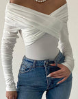 Spring Autumn Women's Off-Shoulder V-Neck Long Sleeve Dress