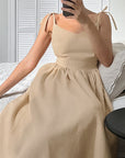 Summer Sexy Casual Khaki Cotton Linen Dress