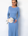 French Blue Long Sleeve Knit Dress for Women