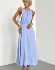 French Style Hollow Waist Cotton Linen Dress
