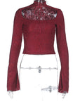 Lace Sheer Long Sleeve Top with Tie