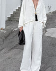 Stylish V-Neck Batwing Sleeve Top and Pants Set