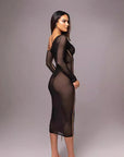 Spring New Women's Long Sleeve Mesh Shoulder Dress