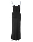 Elegant Strapless Long Dress with Waist Tie