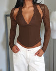 Lace Waist Cinching Long Sleeve Top