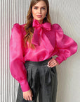Spring Elegant French Sheer Bow Mesh Top
