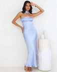 Elegant Strapless Satin Dress with Two-Way Design