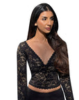 Chic Lace V-Neck Sheer Top for Fall