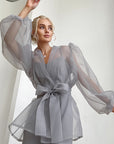 Spring Y2K Black Mesh Tie Shirt for Women