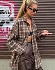 Vintage Brown Plaid Oversized Shirt for Women
