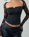 Trendy Lace Long Sleeve Crop Top for Women