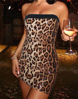 Color Block Sequin Leopard Print Strapless Dress